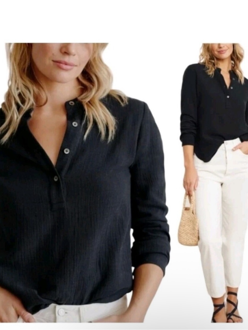Jenni Kayne Black Cypress Long-Sleeve Henley Top